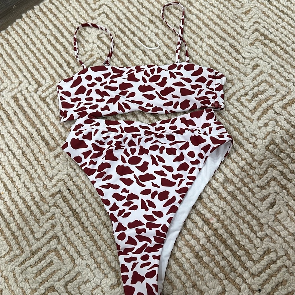 SHEIN cow print red bikini set size small